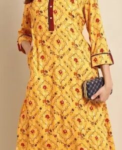 Ragamayee Women Floral Print Cotton Blend Straight Kurta Yellow Size S For Women