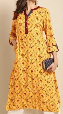 Ragamayee Women Floral Print Cotton Blend Straight Kurta Yellow Size S For Women