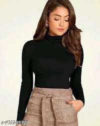 Womens Black Long Neck Top Size M