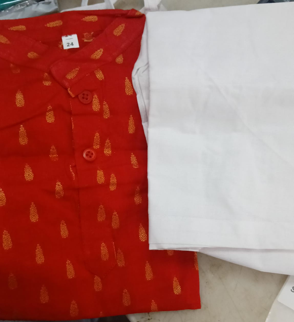 Kurta Pyjama For Kids Colour Red White Size 18 To 24 Months