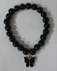 Black Crystal Beads With Butterfly Charm Bracelet