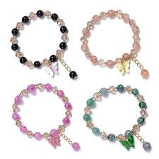 Multicolour Crystal Beads With Butterfly Charm Bracelet Set Of 6