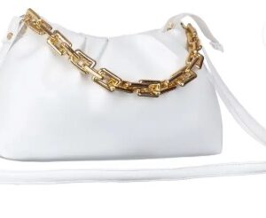 Women White Sling Bag With Golden Chain