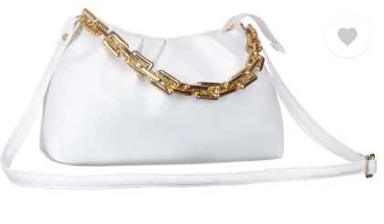 Women White Sling Bag With Golden Chain