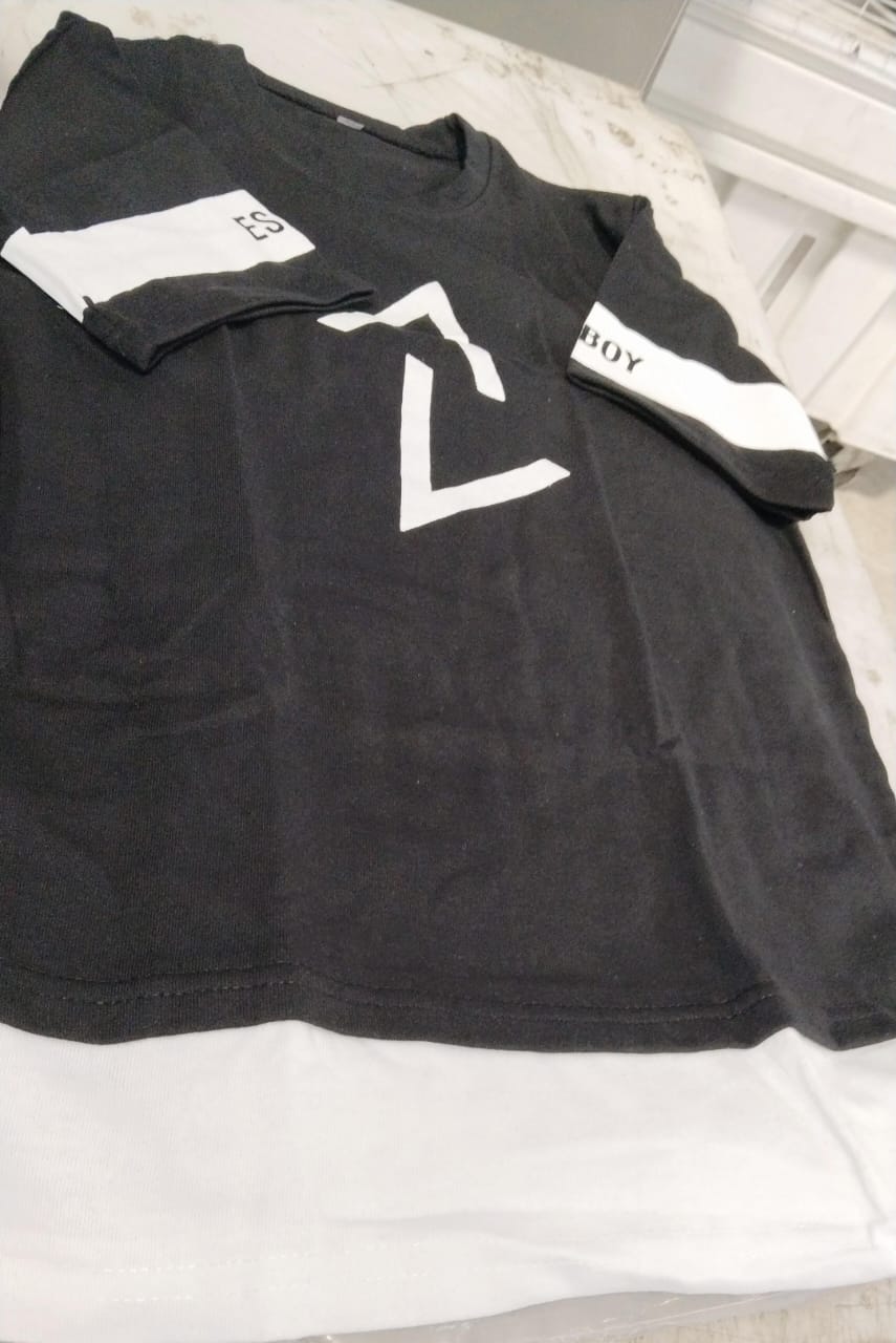 Black Color Printed T Shirt For Kids Boys Size 34