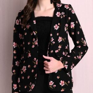 Estonished Black Floral Print Jacket For Women Size S