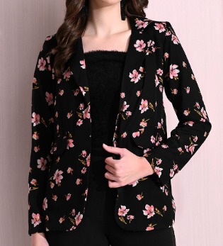 Estonished Black Floral Print Jacket For Women Size S