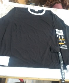 Men Black And White Printed Full Sleeve T Shirt Size L