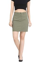 Olive Green Women Cotton A Line Skirt Size 46