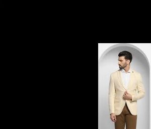 Blackberrys Linen Casual Yellow Solid Blazer Cream Colour For Men Size 44