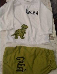 Kids Boys White Printed T Shirt And Green Pajama Set Size 1 Year
