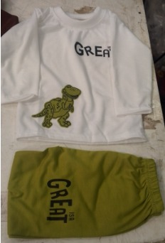 Kids Boys White Printed T Shirt And Green Pajama Set Size 1 Year