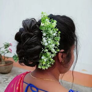 Stick Y3 12P White Green Color Artificial Flower Juttu Cipu Hair Pingali Ideal For Women