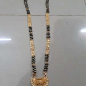 Brass And Glass Beads Golden And Black Party Wear Gold Plated Mangalsutra