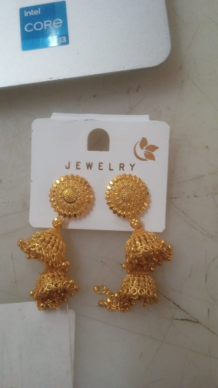 Ladies Stainless Steel Gold Plated Earring Set