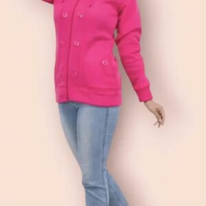 Women Stylish Sweatshirt Pink Zipper Size M