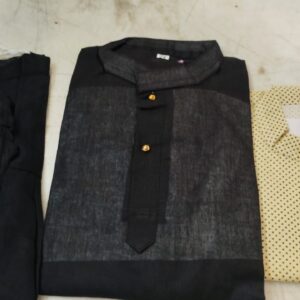 Kids Boy Black Kurta Pajama With Yellow Jacket Size 24