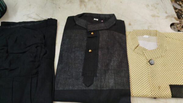 Kids Boy Black Kurta Pajama With Yellow Jacket Size 24