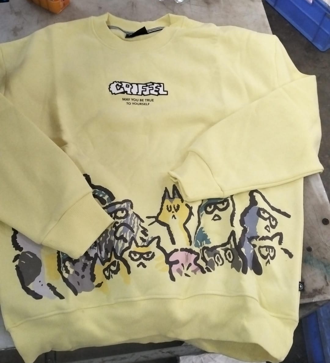 Men Yellow Round Neck Sweatshirt Size S