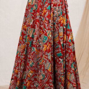 Tjori Red Kalamkari Cotton Skirt For Women Size Xxxl
