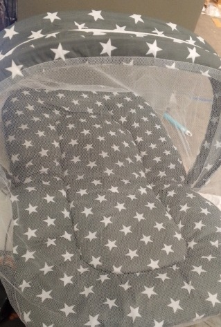 Baby Mosquito Net White And Grey Printed With Pillow