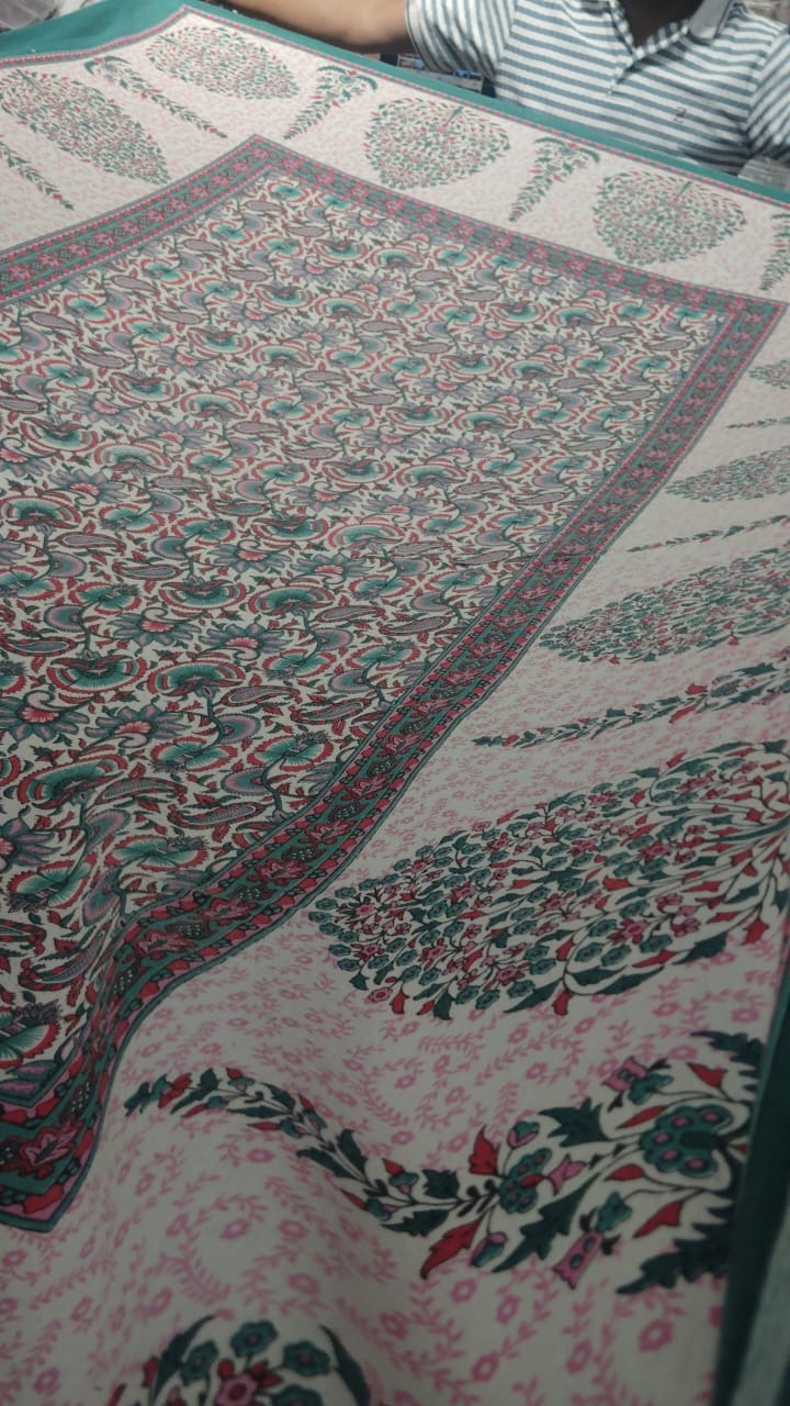 Green Color Flower Printed Blanket Single Bed
