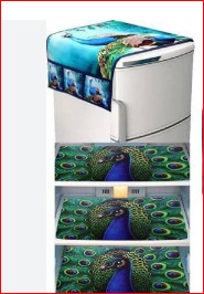 Peacock Print Fridge Cover With Self Set