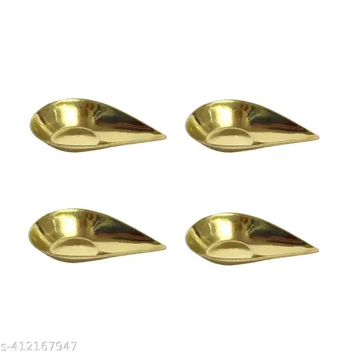Brass Diya Set Of 4 Brass Plain Deepak For Home Temple Pooja Golden Colour