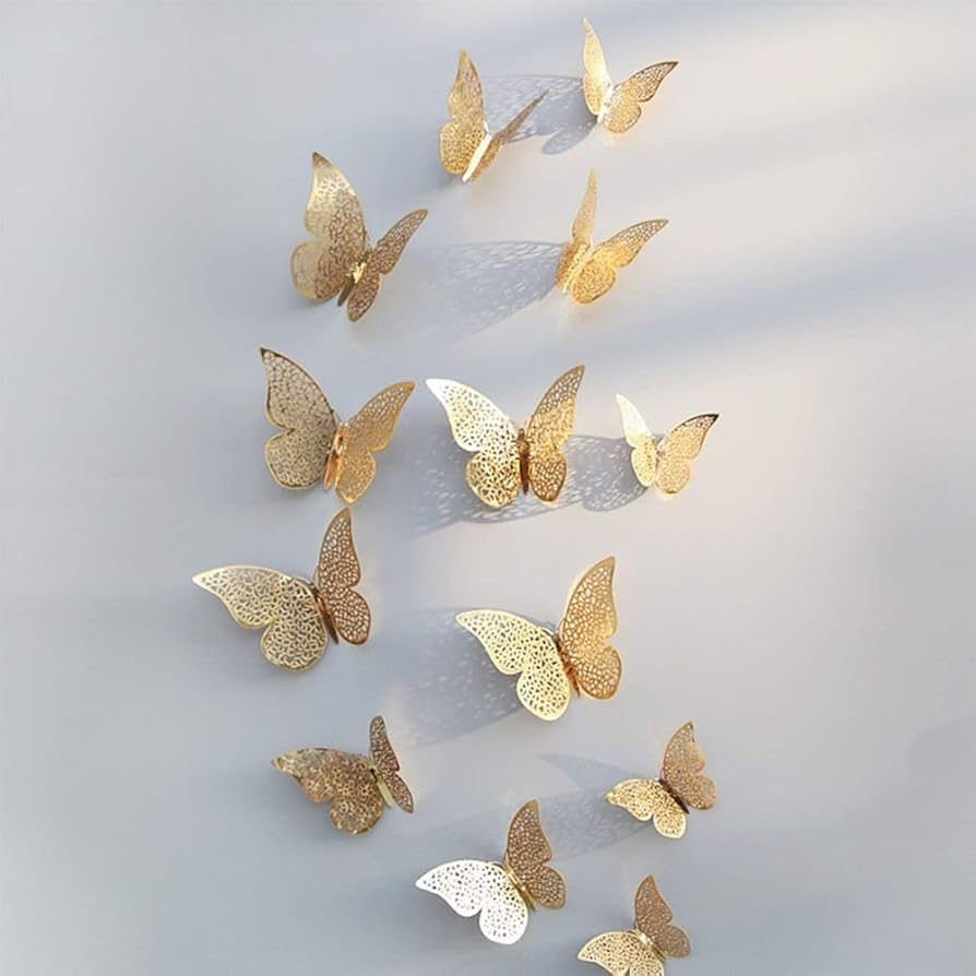 Butterflies For Bedroom Living Room Wall Antique Piece Showpiece 12 Pcs Set Gold