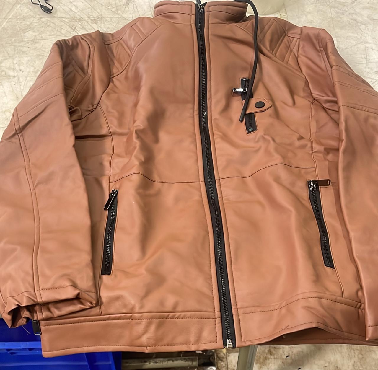 Pomo Z Mens Comfortable Stylish Premium Pu Leather Jacket Zip Up Brown Color Size M