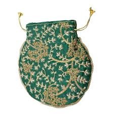 Vintage Gulley Women Ethnic Traditional Hand Held Potli For Gifting Weddings Green