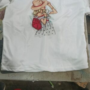 Woman Round Neck T Shirt White Color Size L