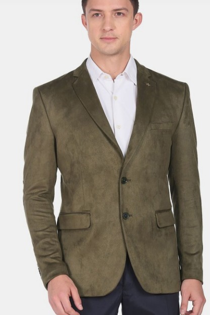 Arrow Men Olive Green Solid Slim Fit Blazer Chest Size 1 Point 07 M