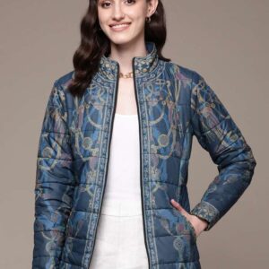 Aarke Ritu Kumar Women Floral Quilted Jacket Size M Color Blue