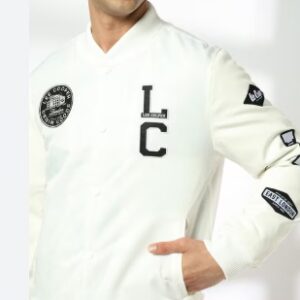 Lee Cooper Men Applique Embroidered Regular Fit Bomber Jacket Size Xxl White