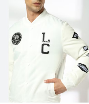 Lee Cooper Men Applique Embroidered Regular Fit Bomber Jacket Size Xxl White