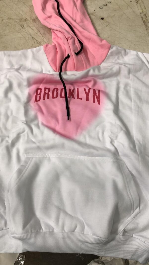 Women White And Pink Printed Hoodies Size M