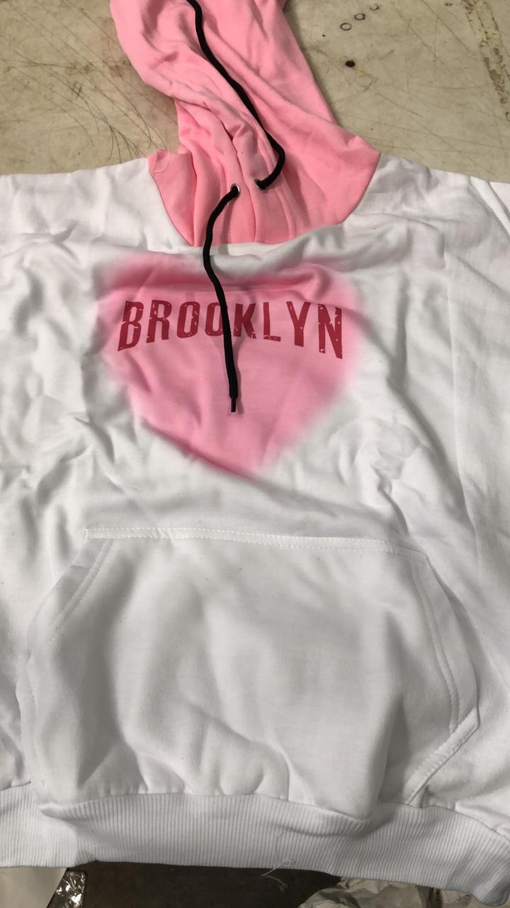 Women White And Pink Printed Hoodies Size M
