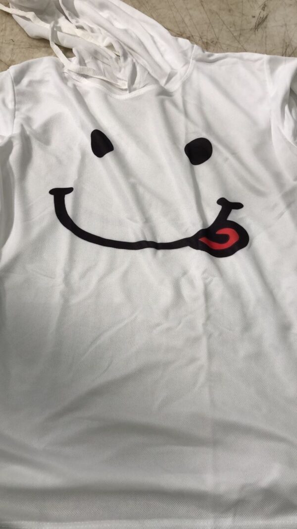 Men White Printed Hoodie Type T Shirt Half Sleeve Size L