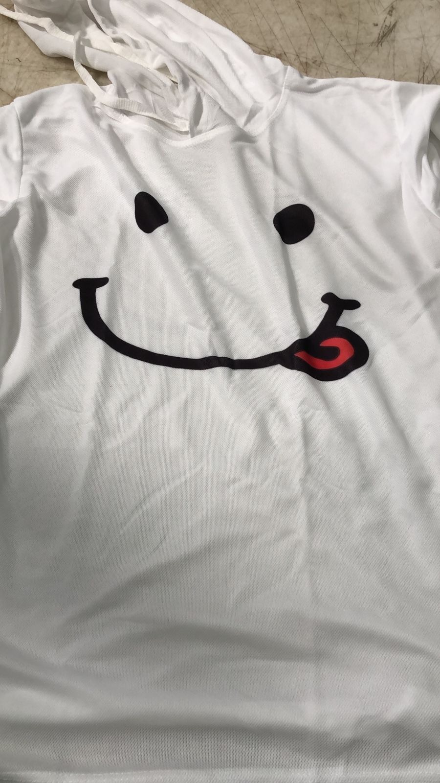 Men White Printed Hoodie Type T Shirt Half Sleeve Size L