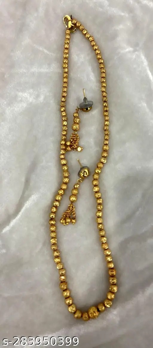 High Gold Plated Daily Wear Casual Golden Ball Chain With Earrings