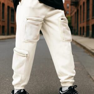 Nobero Men Oversized Cargo Pocket Joggers Cream Colour Size M