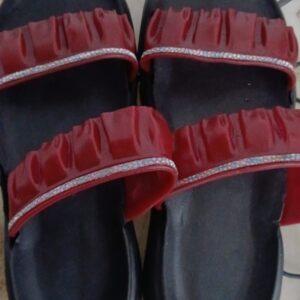 Women Flats Sandal Colour Black Red Size 38
