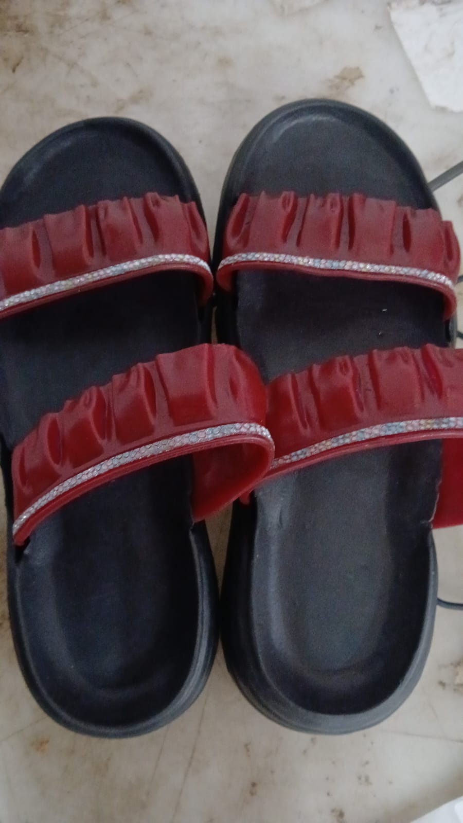 Women Flats Sandal Colour Black Red Size 38