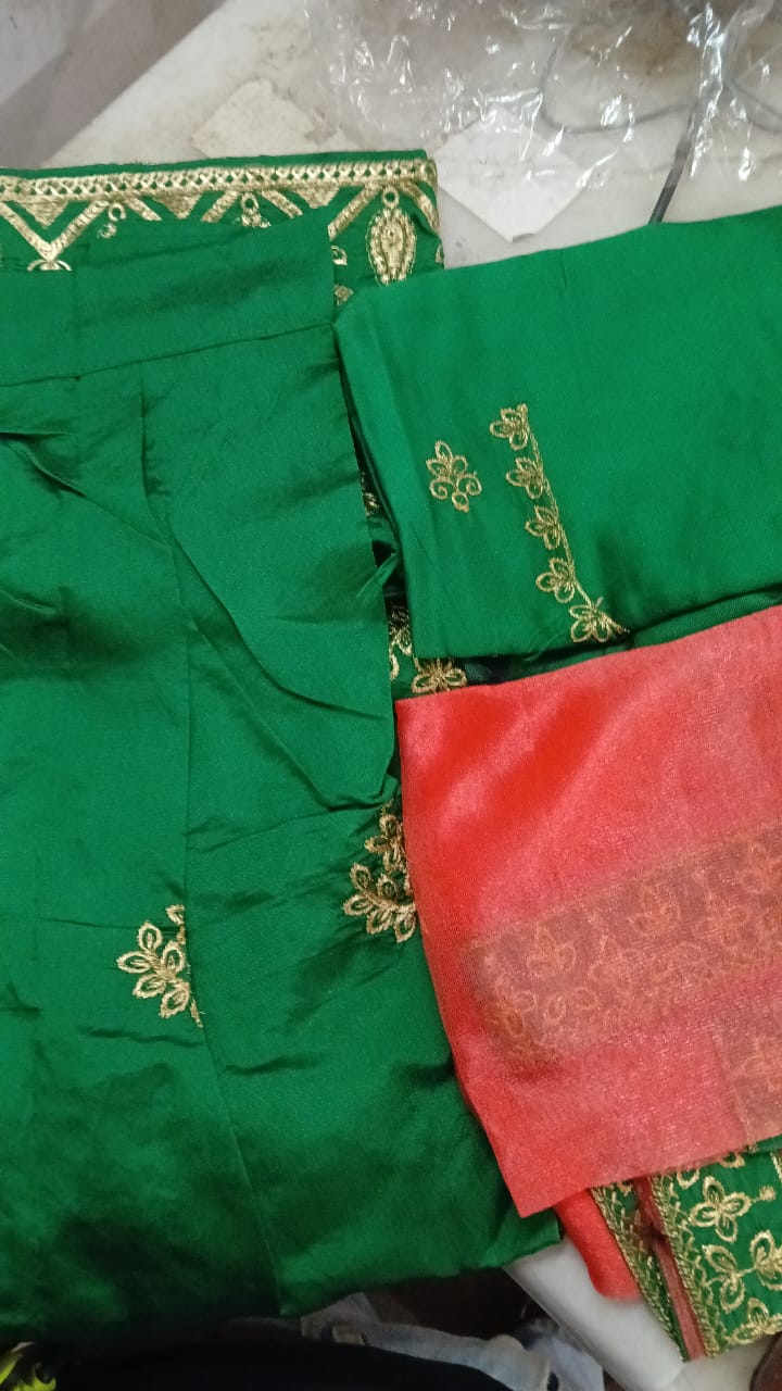 Unstitched Lehenga For Girls Color Green