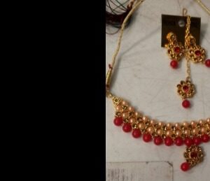 Gold Plated And Red Colour Necklace Set For Women