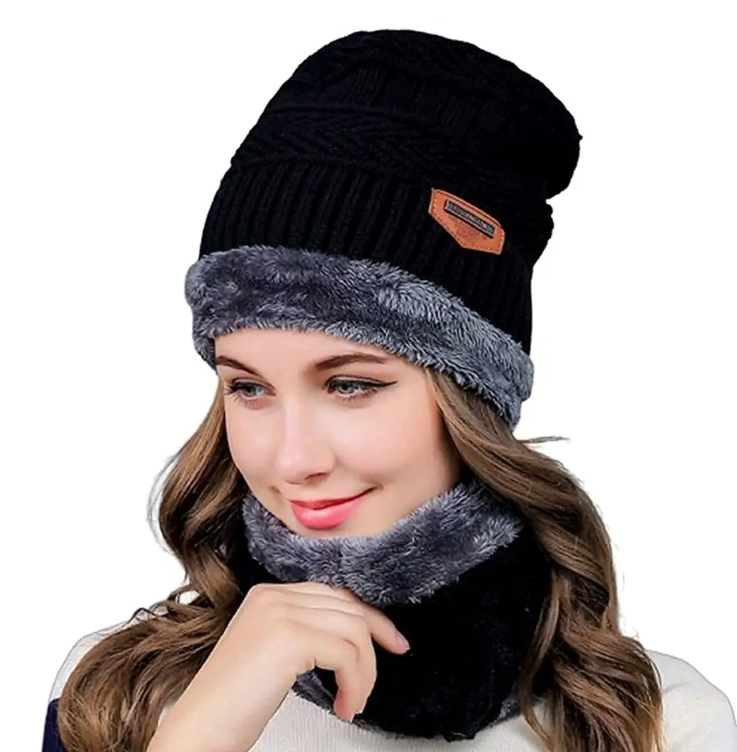 Woolen Black Cap And Muffler