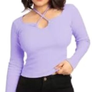 Woman Tank Top Full Sleeve Purple Color Size M