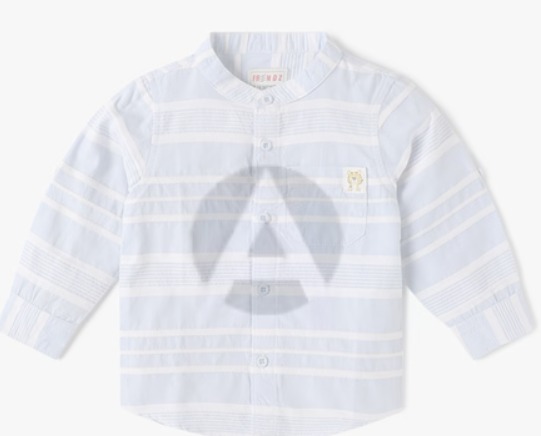 Inf Frendz Boys Striped Shirt With Patch Pocket Sky Color Size 6 To 12 Month