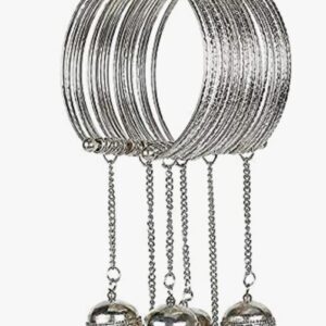 Oxidised Silver Plated Bangles Cuff Bracelet With Jhumka Latkan For Women Size 2 Point 6